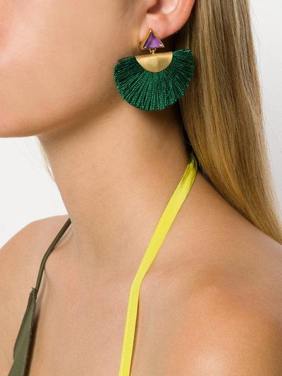 Shop Katerina Makriyianni Fringe Detail Earrings - Green