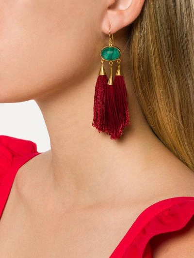 Shop Katerina Makriyianni Long Fringe Earrings - Red