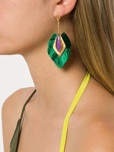 Shop Katerina Makriyianni Fringe Pendant Earrings - Green