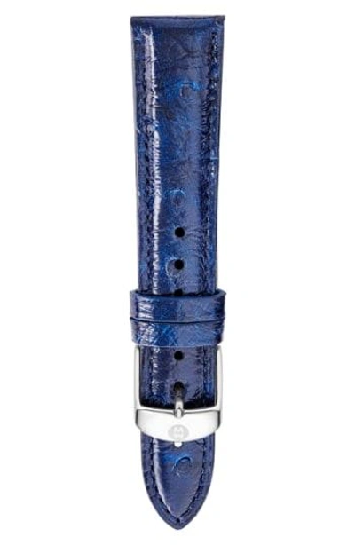 Shop Michele 18mm Leather Watch Strap In Blue Midnight