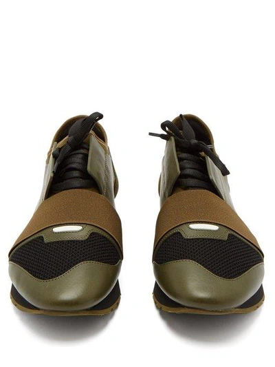 Balenciaga Mens Green Striped Race Runners Leather Sneakers In Olive Green  | ModeSens
