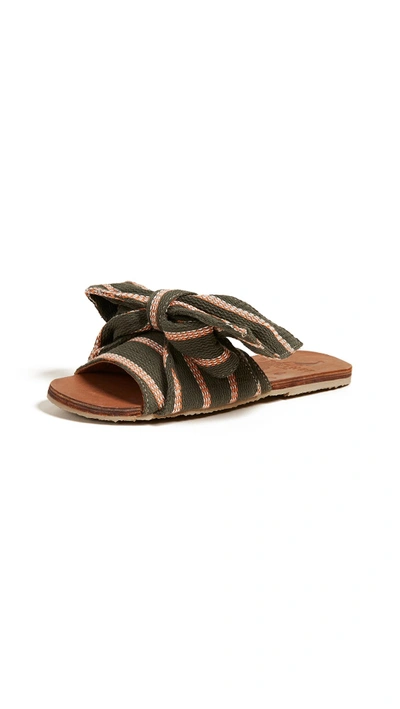 Shop Brother Vellies Burkina Knot Slides In Field Stripe
