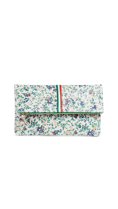 Shop Clare V Ditsy Floral Foldover Clutch In Cream