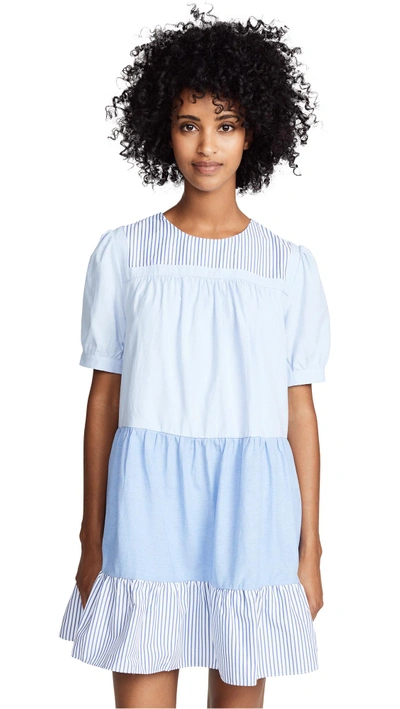 Shop English Factory Shirred Dress In Serenity Blue
