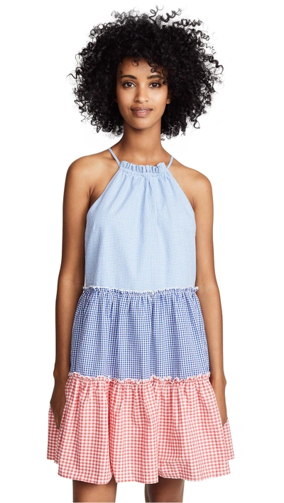 Shop English Factory Gingham Check Halter Dress In Serenity Blue