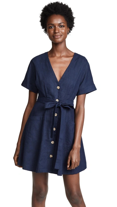 Shop Moon River Button Front Dress In Navy Blue