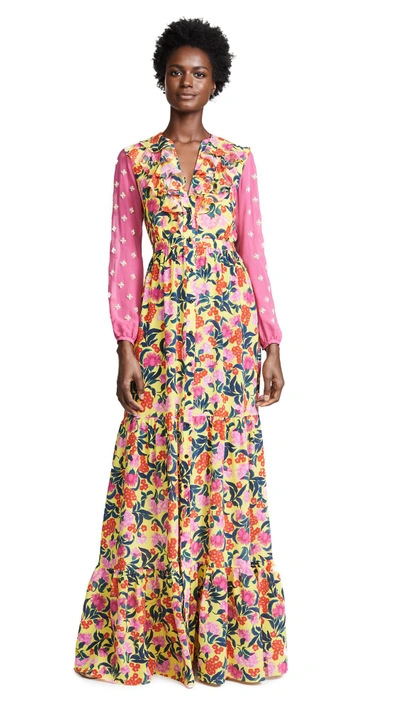 Shop Saloni Ginny Dress In Yellow Azalea/pearl