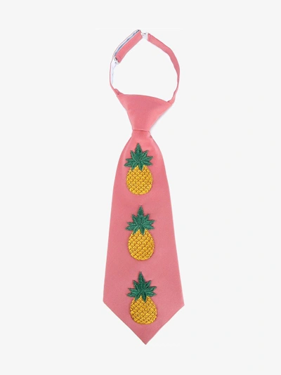 Shop Gucci Multicoloured Embroidered Pineapple Silk-blend Tie In Pink/purple
