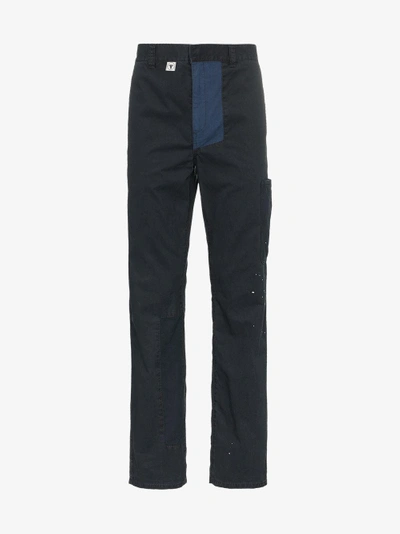 Shop Neighborhood Navy Patchwork Painted Trousers In Blue