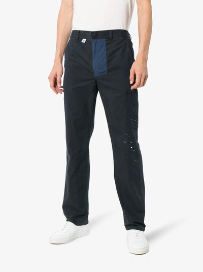 Shop Neighborhood Navy Patchwork Painted Trousers In Blue