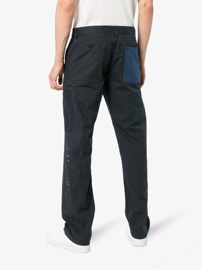 Shop Neighborhood Navy Patchwork Painted Trousers In Blue