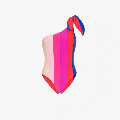 Shop Paper London One-shoulder Striped Swimsuit In Multicolour