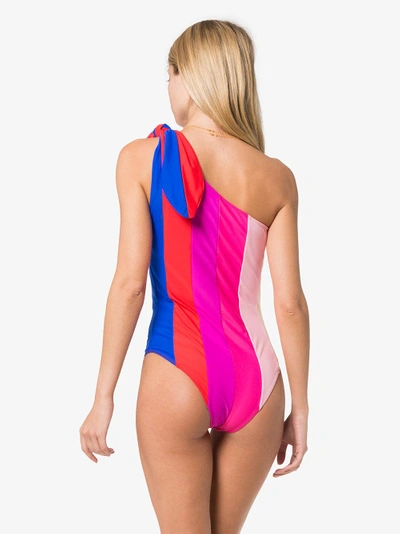 Shop Paper London One-shoulder Striped Swimsuit In Multicolour