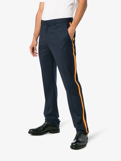 Shop Calvin Klein 205w39nyc Navy Wide Leg Side Strip Trousers In Blue