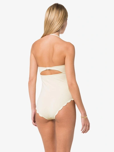 Shop Marysia Scalloped Edge Bandeau Swimsuit In White