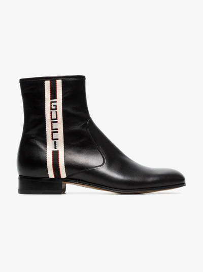 Shop Gucci Stripe Leather Boots In Black