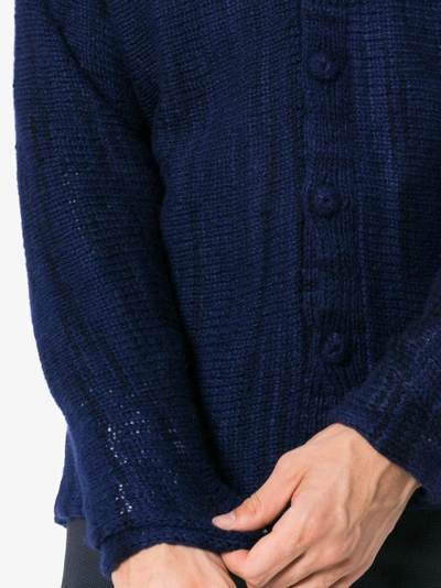 Shop The Elder Statesman Navy Vertical Stripe Cashmere Cardigan In Blue