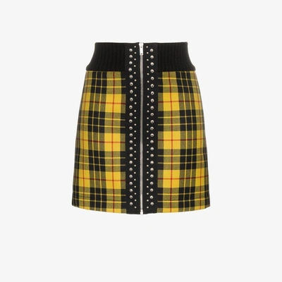 Shop Palm Angels High Waist Tartan Wool Mini Skirt In Yellow/orange