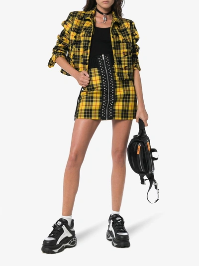 Shop Palm Angels High Waist Tartan Wool Mini Skirt In Yellow/orange