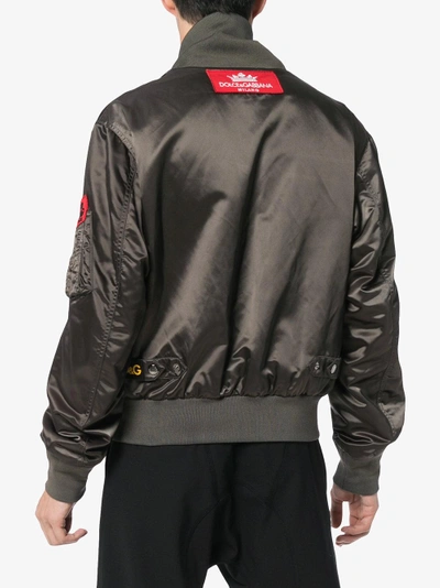 Shop Dolce & Gabbana Logo Patch Bomber Jacket In Green