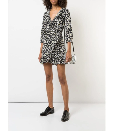 Shop Rixo London Mini Floral Wrap Dress In Black