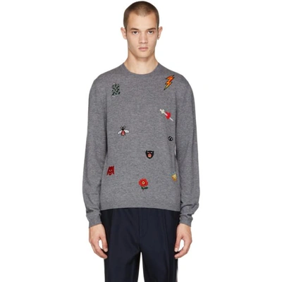 Gucci Embroidered Wool Crewneck Sweater In Med.grey Mel. | ModeSens