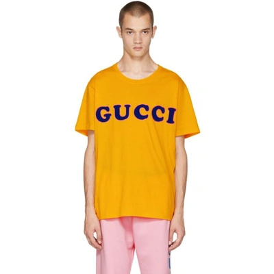 Shop Gucci Yellow Logo Baby T-shirt In 7573 Crop
