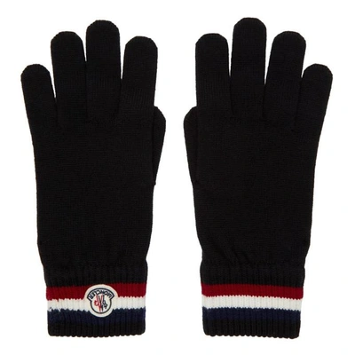 Shop Moncler Black Wool Corporate Gloves
