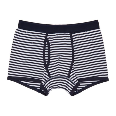 Shop Sunspel Navy & White Superfine Trunk Boxer Briefs