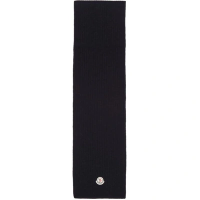 Shop Moncler Navy Wool Ribbed Scarf In 752.navy