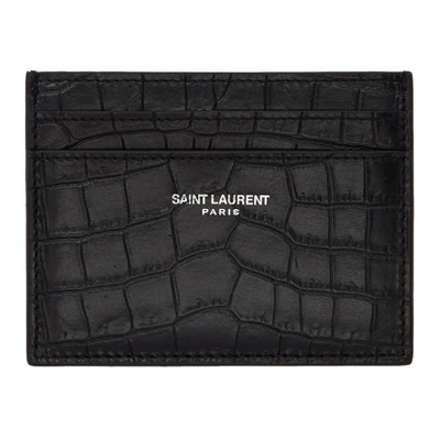 Shop Saint Laurent Black Croc Card Holder In 1000 Black