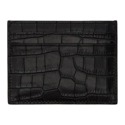 Shop Saint Laurent Black Croc Card Holder In 1000 Black