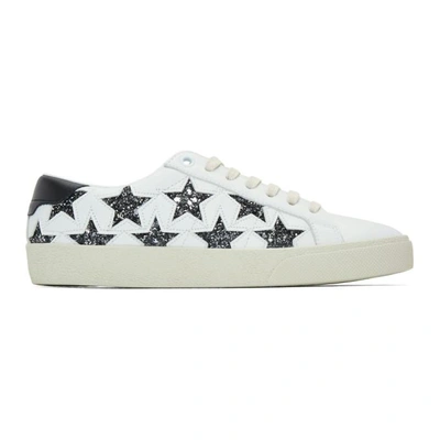 Shop Saint Laurent White Glitter Stars Court Classic Sneakers In 9290 White