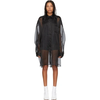 Shop Maison Margiela Black Silk Shirt Dress In 900 Black