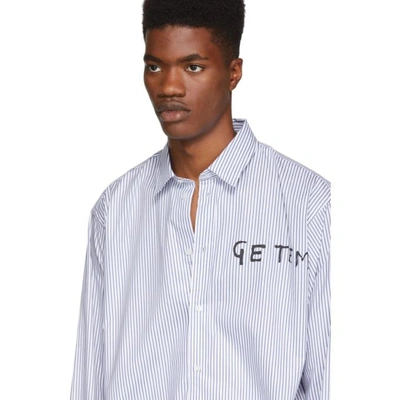 Shop Msgm White And Blue Striped Ge Tem Shirt In 84.wht.blu