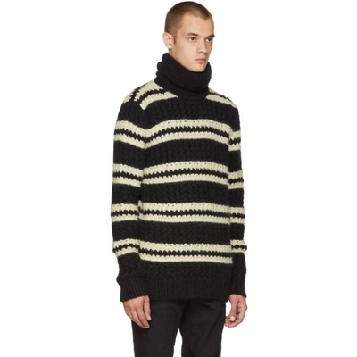 Shop Saint Laurent Black And White Stripped Turtleneck In 1095blkwht