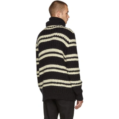 Shop Saint Laurent Black And White Stripped Turtleneck In 1095blkwht