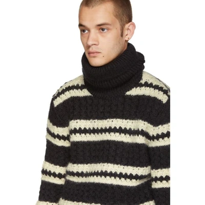 Shop Saint Laurent Black And White Stripped Turtleneck In 1095blkwht