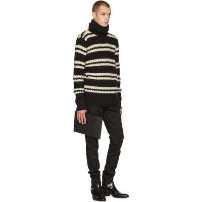 Shop Saint Laurent Black And White Stripped Turtleneck In 1095blkwht