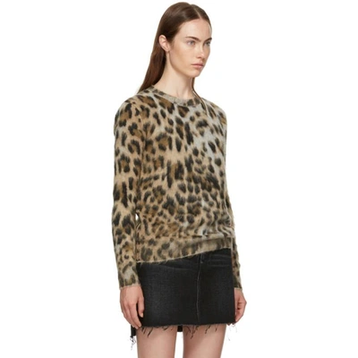 Shop Saint Laurent Beige Leopard Jacquard Crewneck In 9794 Beige