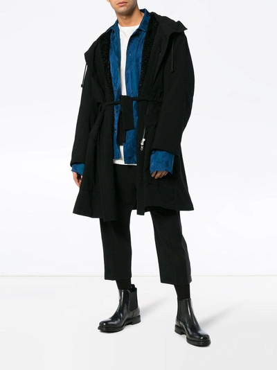 Shop Ann Demeulemeester Black Belted Parka