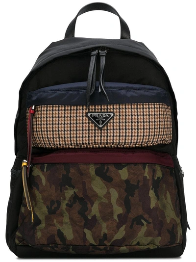 Shop Prada Contrast Panel Backpack - Black