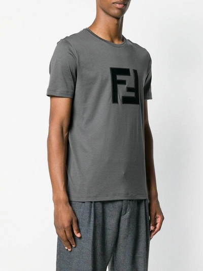 Shop Fendi Ff Logo T-shirt - Grey