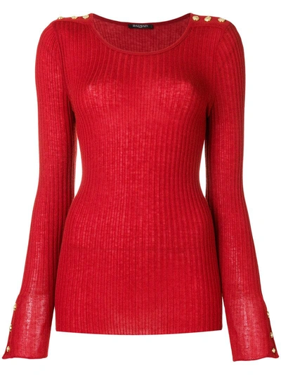 Shop Balmain Ribbed Knit Top - Red