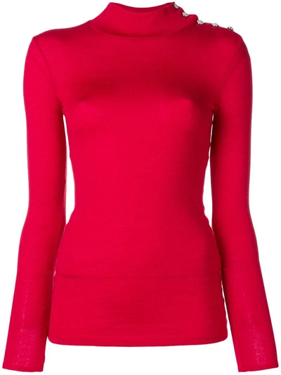 Shop Balmain Fine Knit High Neck Sweater - Red