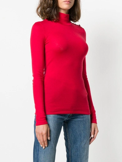 Shop Balmain Fine Knit High Neck Sweater - Red