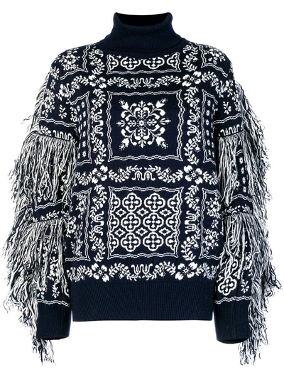 Shop Sacai Embroidered Roll-neck Sweater - Blue