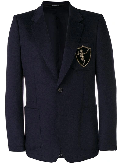 Shop Alexander Mcqueen Skull Patch Blazer - Blue