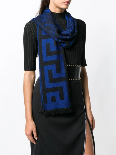 Shop Versace Greca Logo Scarf - Blue