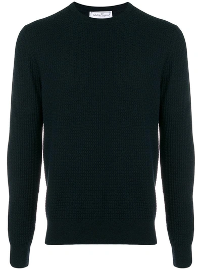 Shop Ferragamo Salvatore  Ribbed Knit Jumper - Blue